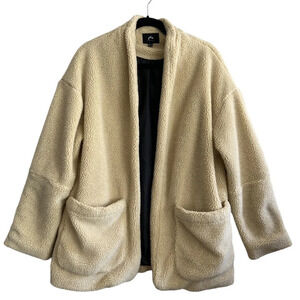 Rusty Cream Sherpa Fleece Oversized Open Front Blazer Jacket Sz L